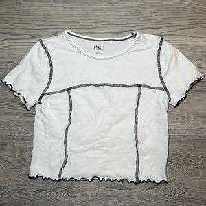 White Pacsun Shirt Sleeve Cropped Top with Black Stitching